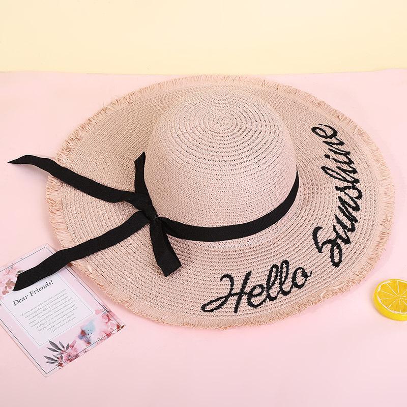European and American Fashion Wide-brimmed Sun Hat Outdoor Vacation Streamer Letter Printed Straw Hat Sun Protection Hat