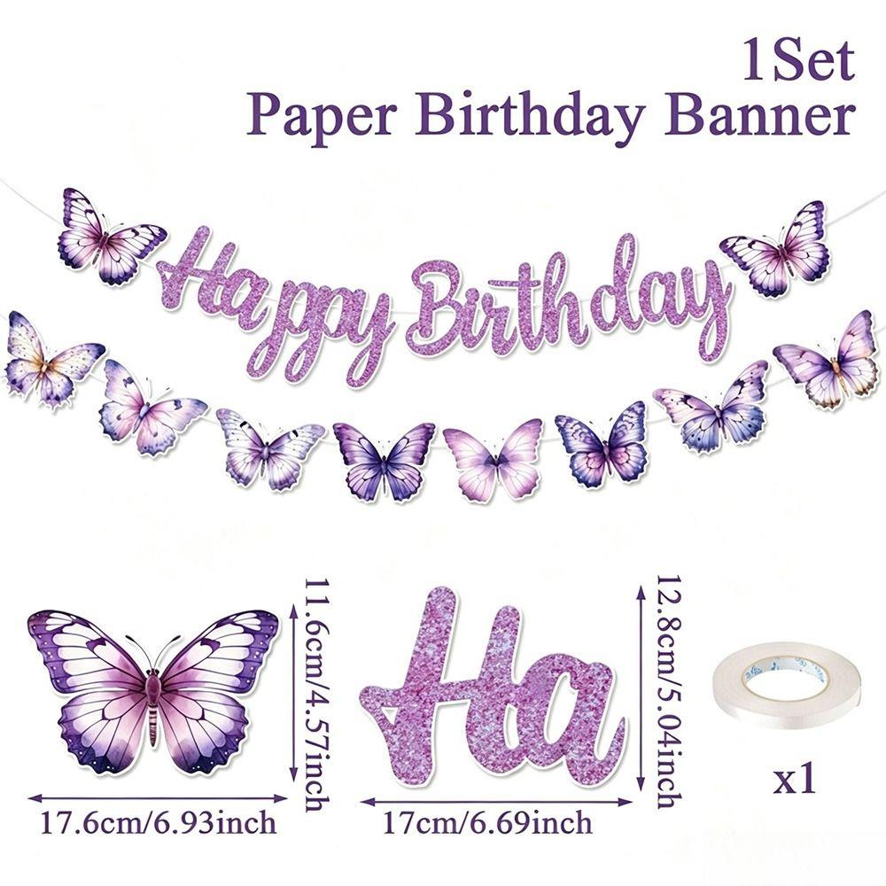 Butterfly Bowknot Flower Butterfly Garland Cartoon Wall Hanging Banner Birthday Party