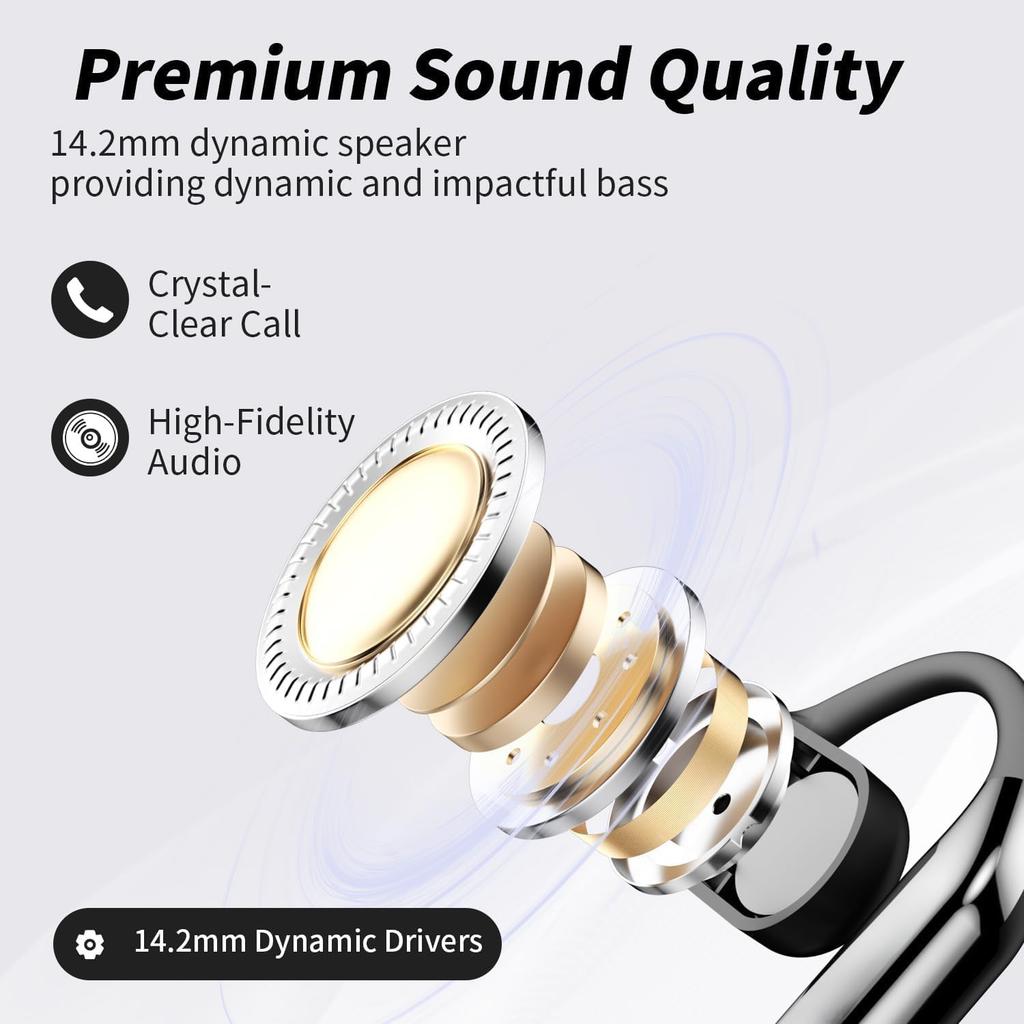 Open Ear Bluetooth 5.4 Headphones, Wireless Earbuds Sport Over Earphones with Ear Hooks 50H Playtime Ear Buds LED Display Charging Case, Waterproof