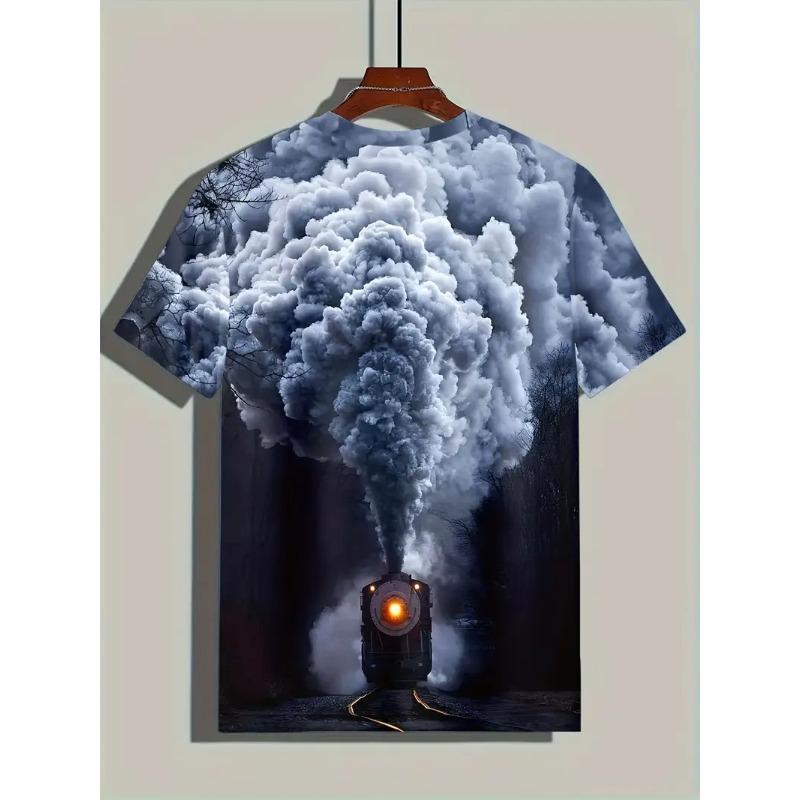 Großes Herren Zugmuster 3D-gedrucktes Herren Rundhals Kurzarm T-Shirt Sommer Mode T-Shirt Lässig Bequem Vielseitiges Oberteil