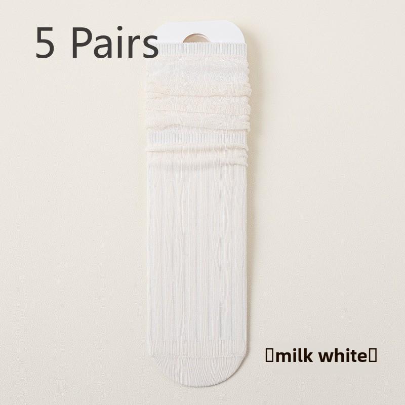 5 Pairs of Women's Summer Solid Color Cotton Breathable Loose Mouth Cool Feeling In The Middle Tube Pile Socks