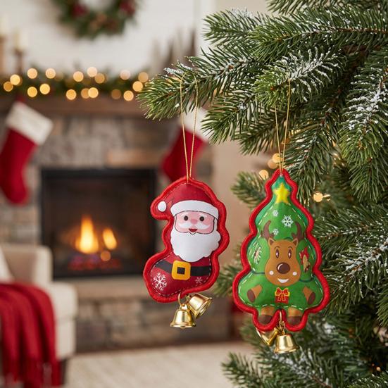 Holiday Hanging Decorations Christmas Santa Gingerbread Keychain, Cute Stuffed Tree Ornament with Festive Decor Metal Bell, Fireplace