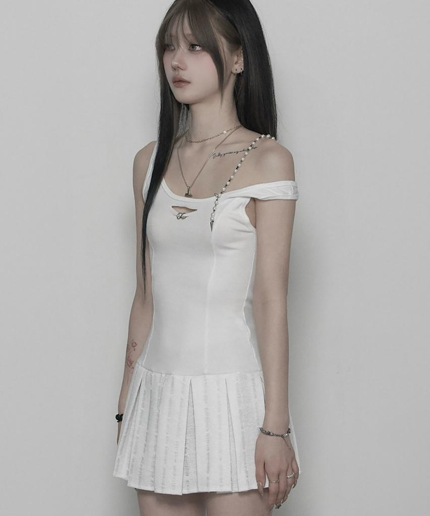 Soea [Limited Edition] Destroy Pleats Beads Dress (White)