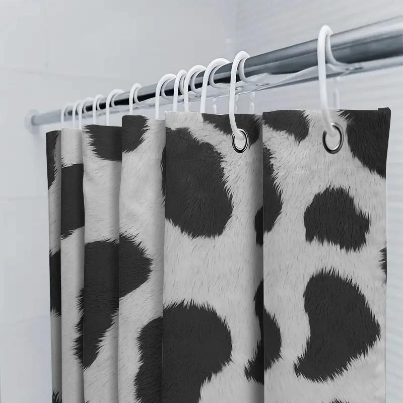 Animal Print Shower Curtain With Black Spots Waterproof Fabric For Bathroom Decor White Black