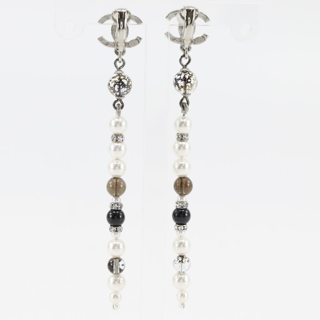CHANEL COCO Mark Earring long Silver metallic/Fake pearl/Rhinestone 11.0g Women Used