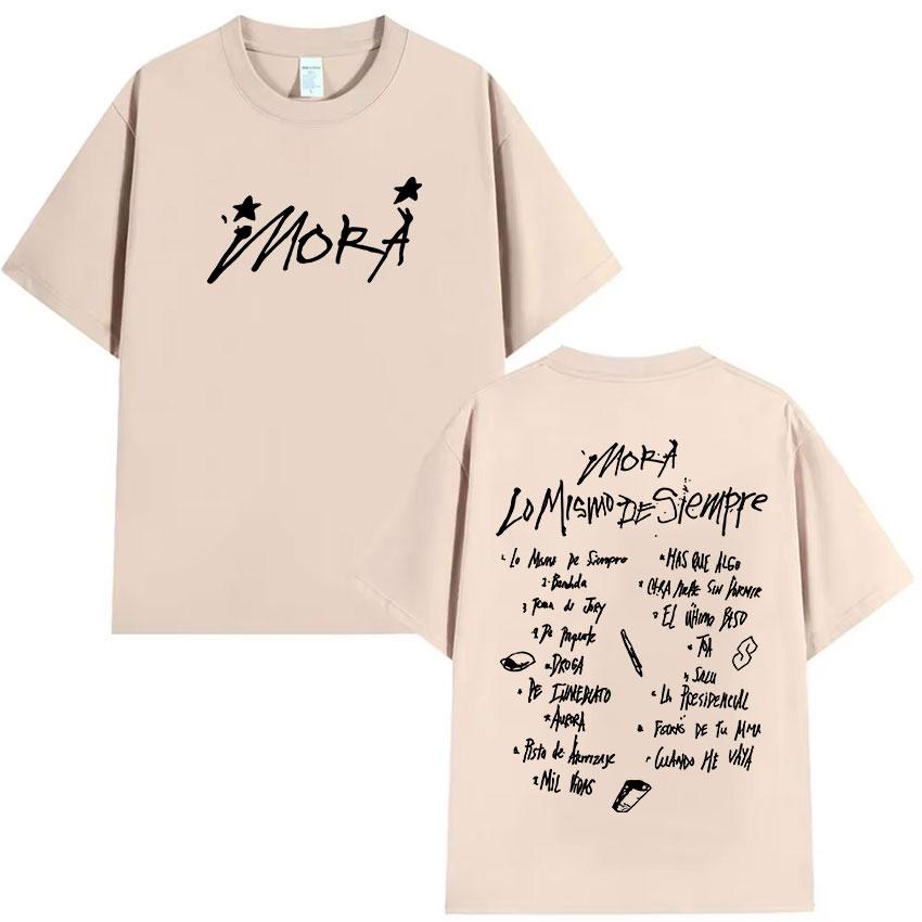 New Rapper Mora Lo Mismo De Siempre 2025 Album Letter Graphic T Shirt Men Women Summer O-Neck Cotton Short Sleeve T-Shirt Street