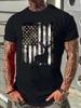 European Sizes Men's Patriotic Deer Print T-Shirt, Crew Neck Short Sleeve Regular Fit, Casual Style