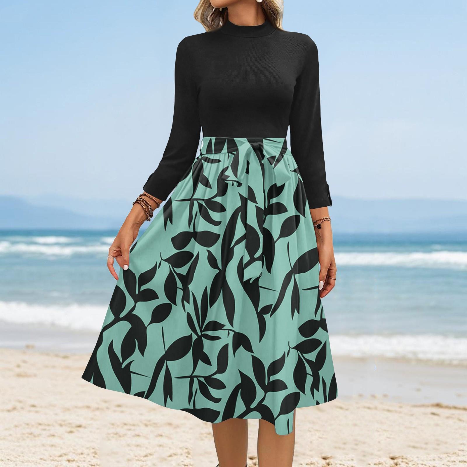 

Женские модные повседневные платья с рукавом семь восьмых, круглым вырезом, цветочным узором, темпераментные M зелёный