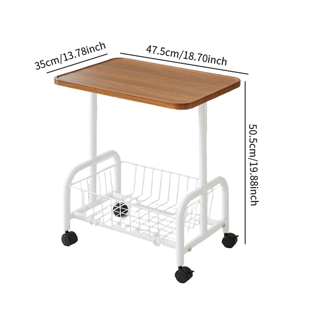 Mobile Side Table Couch Rolling Utility Cart for Drawing Room Dorm Apartment White Legs
