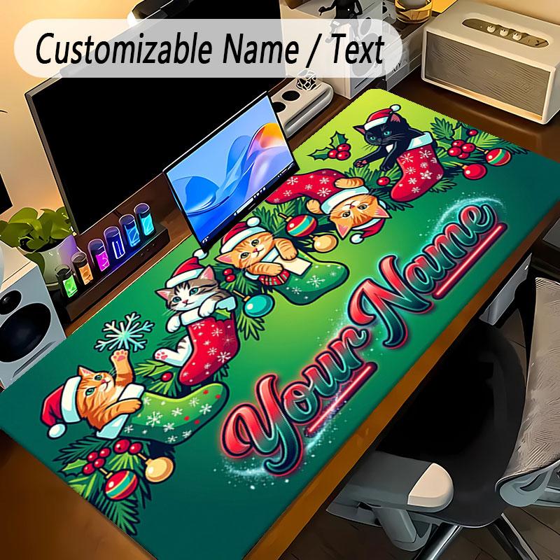 Christmas Theme Personalized Mouse Pad Custom Name Text Non Slip Desk Pad For Laptop Office Desktop