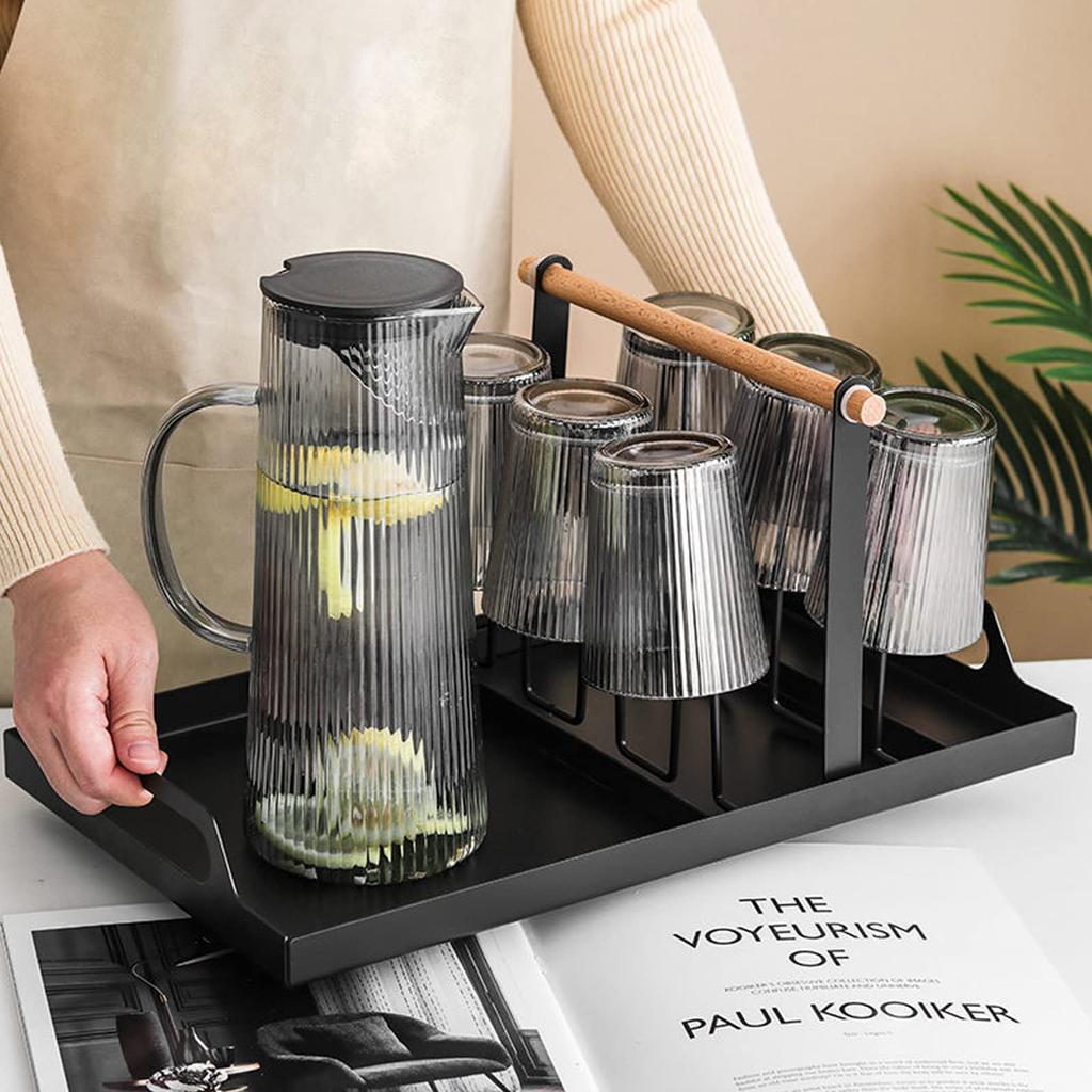 VANRA Metall Serviertablett mit Griff, Rechteckig, Dekoratives Frühstückstablett für Kaffee und Tee, Café oder Heimgebrauch (Schwarz)