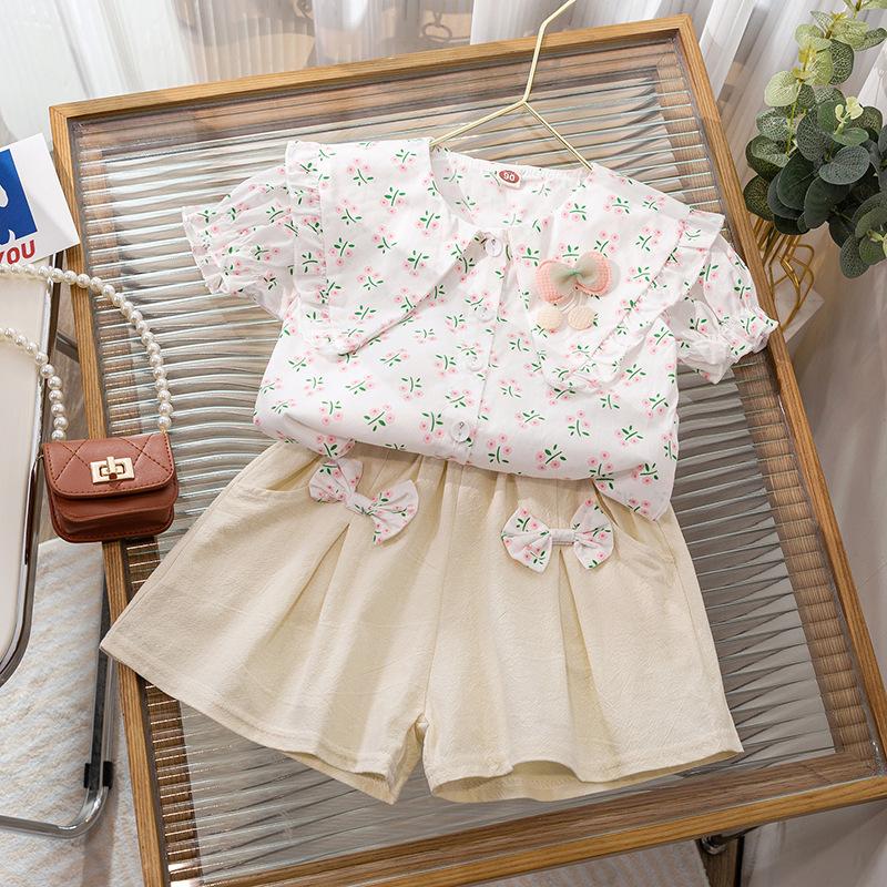 Girls Summer Floral Short Sleeve Tops And Shorts Set Cute Baby Two Piece Outfit Casual Beach Wear