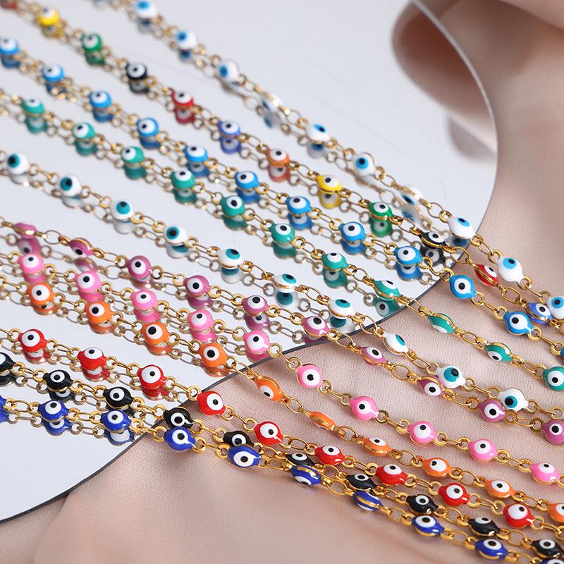 French Retro Colorful Enamel Titanium Steel Necklace & 18K Gold Bracelet - Versatile Personalized Niche Jewelry for Women