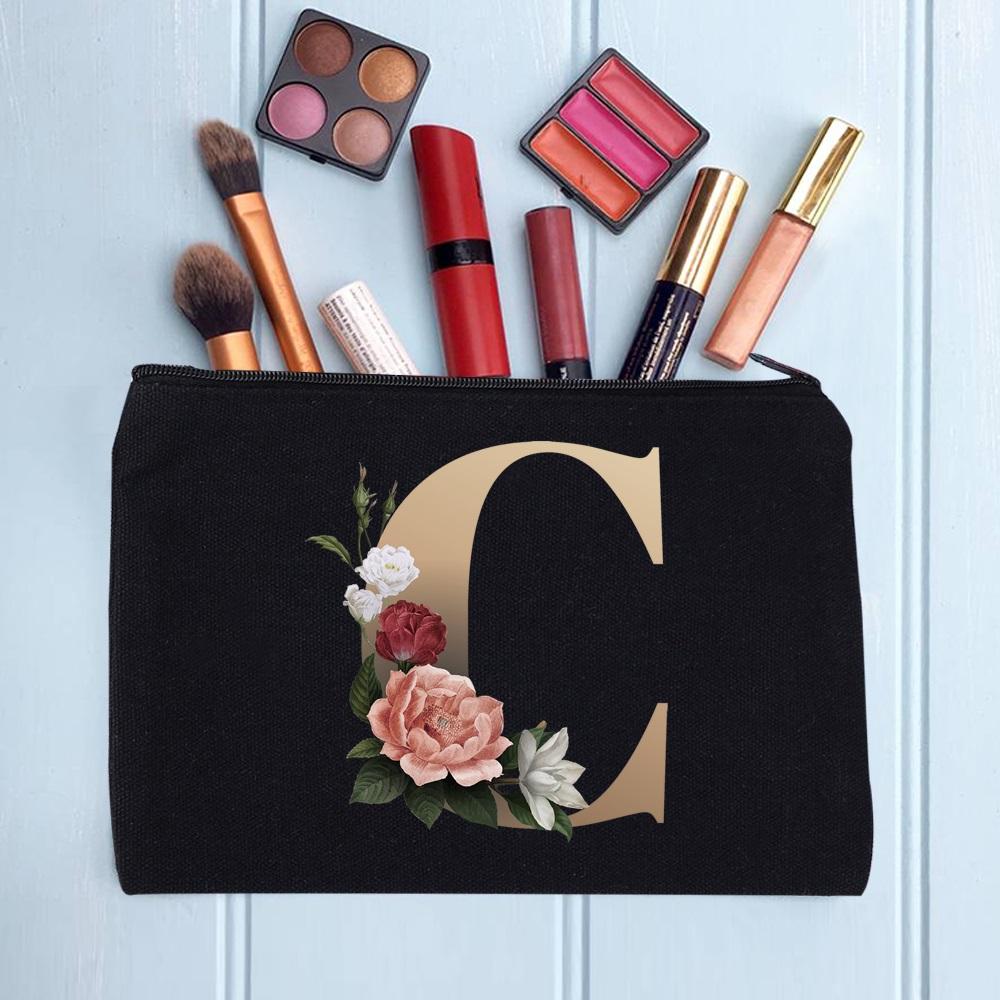 Damen Kosmetiktasche Make-up Tasche Weiblich Initialen Namensbuchstaben Muster Lippenstift Taschen Handtaschen Reißverschluss Federmäppchen für das Büro