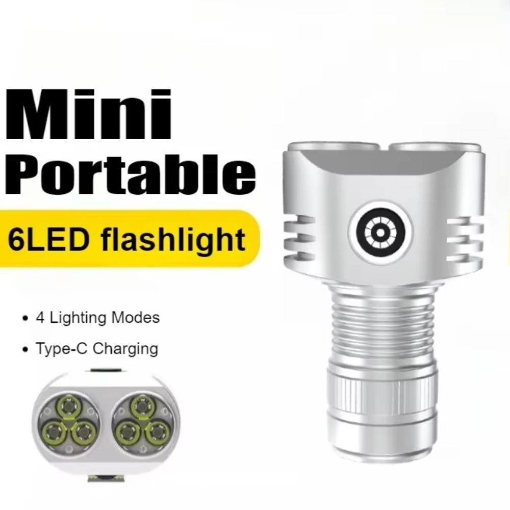 

Мини мощный 6-светодиодный фонарик 4 режима портативный небольшой фонарик для кемпинга аварийный фонарь USB перезаряжаемый фонарь с хвостовым магнитом Silvery-No battery