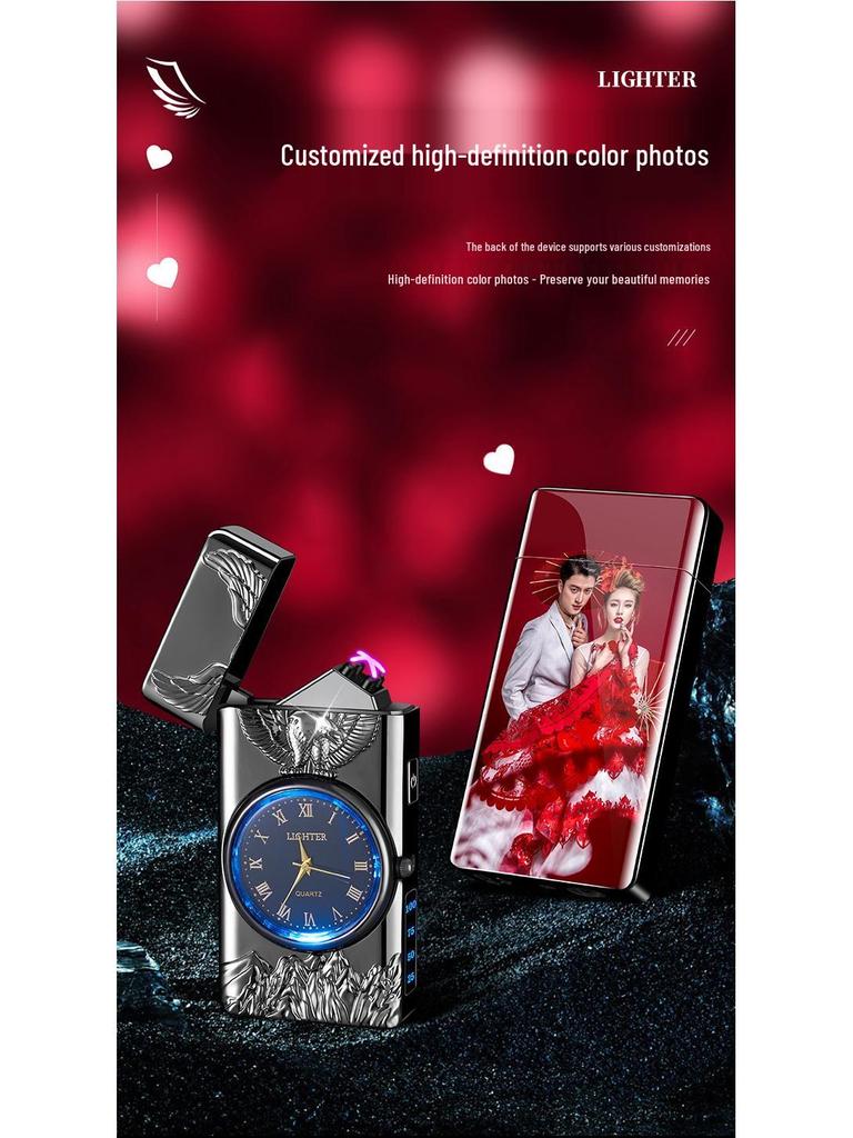 Eagle Design Dual Arc Lighter with Power Display & Lighting Strip - Ideal Gift for Boyfriend