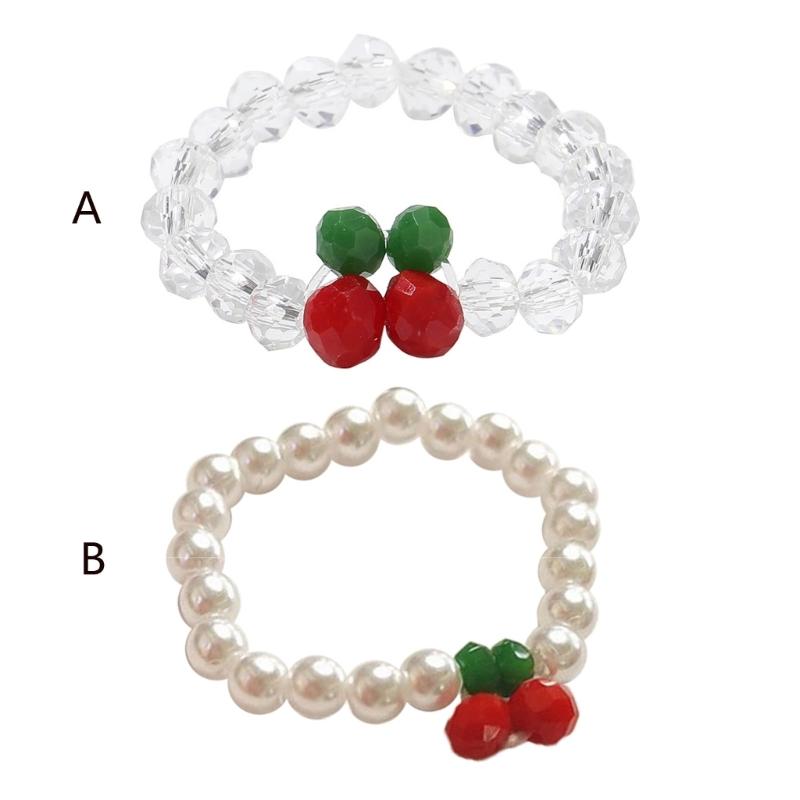 Red Cherry Rings Adjustable Size Beads String Rings Lightweight Elastic Rope Finger Rings Daily Wear Cherry Beaded Rings
