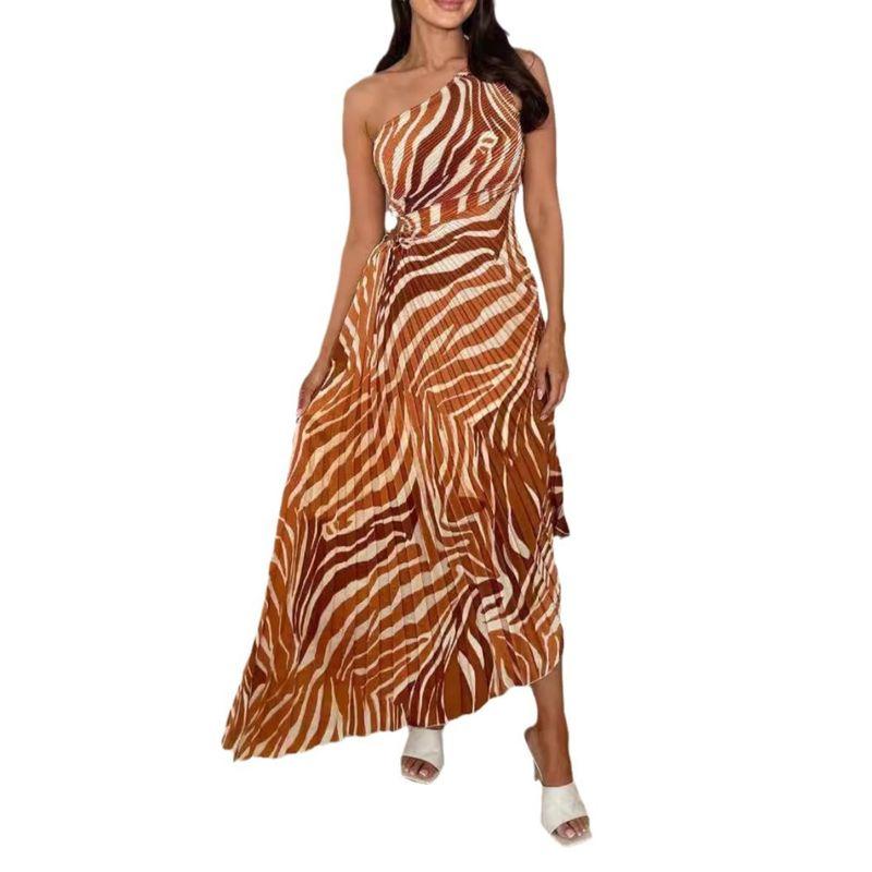 Fashion Print One Shoulder Sleeveless Dress Printed One Shoulder Sleeveless Dress