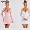Autumn New Style Imported Sexy Lace Long Sleeve Dress with Low Back and Tie-Up