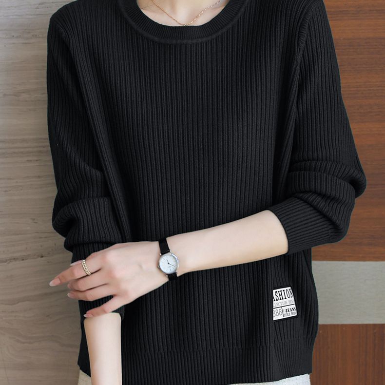 Plus-size Sweater Women's Loose Round-neck Pullover Casual Long-sleeved Solid-color Knitted Sweater Autumn and Winter Top