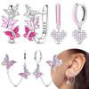 Earrings 925 Silver Pink Butterfly Earrings Heart Zircon Stones Women Fine Gifts Earrings Jewelry Women's Accessories