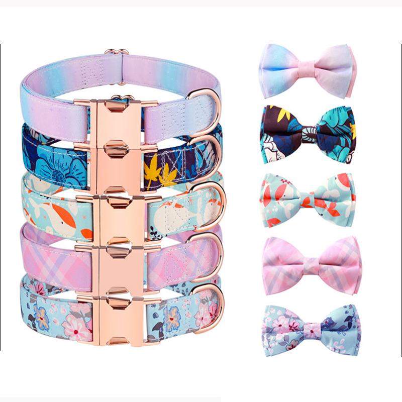Classic Dog Collar with Bow Tie, Girl Boy Bowtie Quickly Release Buckle, Comfortable Soft Cute Collars for Puppy Small Medium Large Dogs