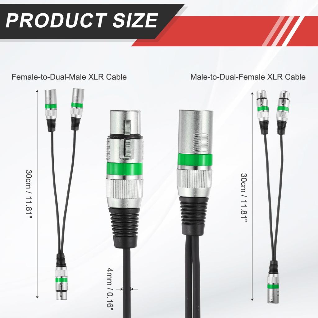 uxcell XLR Cable Y-Splitter, 1 Female to 2 Male + 1 Male to 2 Female, 2-Pack, 0.3m, 3-Pin, for Mixers, Microphones, Speakers, Balanced Connection,