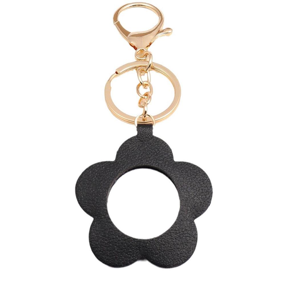 Cute Flower Makeup Mirror Keychain: PU Leather, Portable Pocket Mirror & Car Pendant