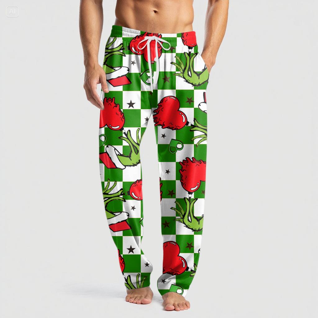 Men's Knitted Fashion Print Pocket Casual Pants Pajama Pants