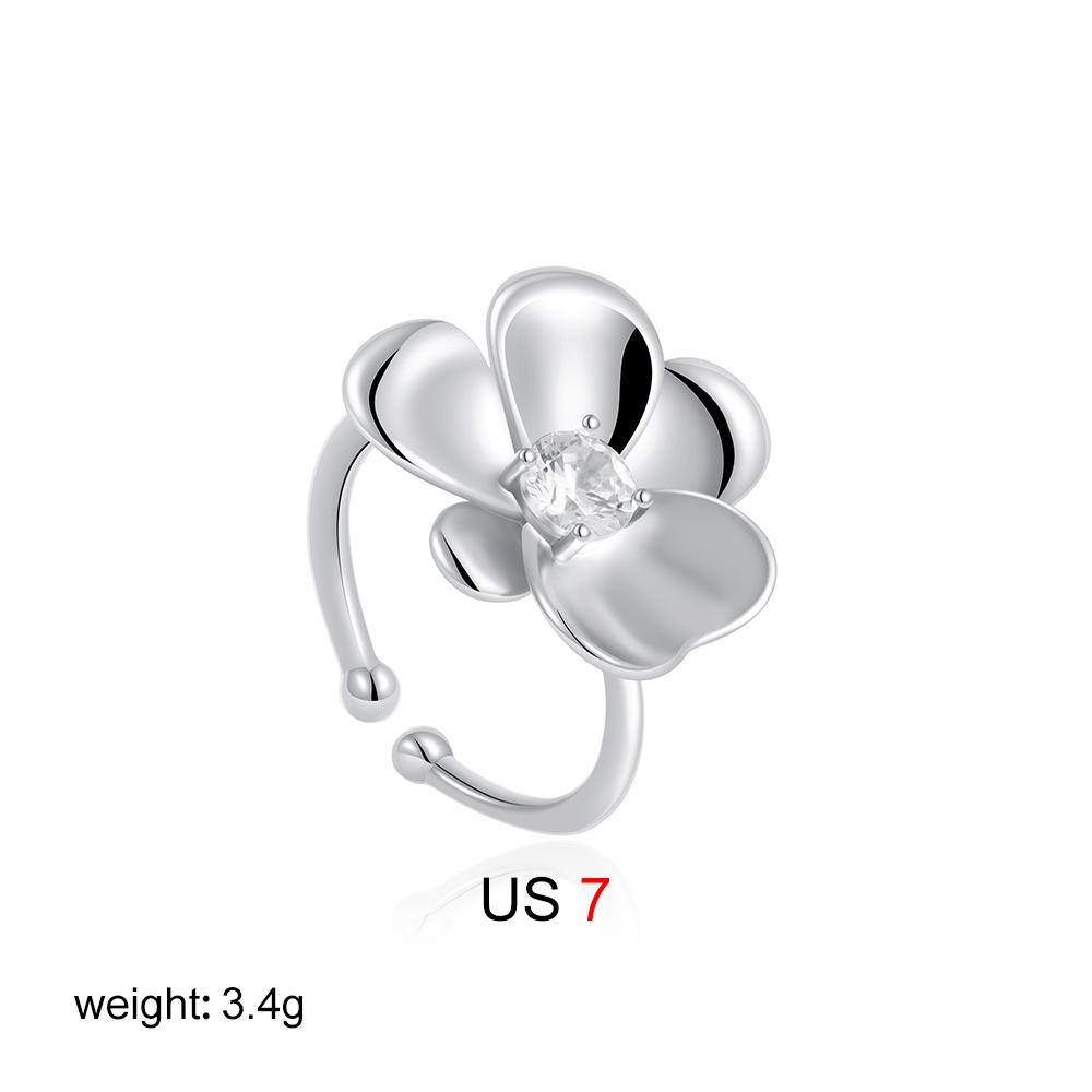 

Delicate Flower Ring Open for Women Sparkle Rhinestone Floral Rings Stainless Steel Gold Color Petal Fashion Designer Zircon opening