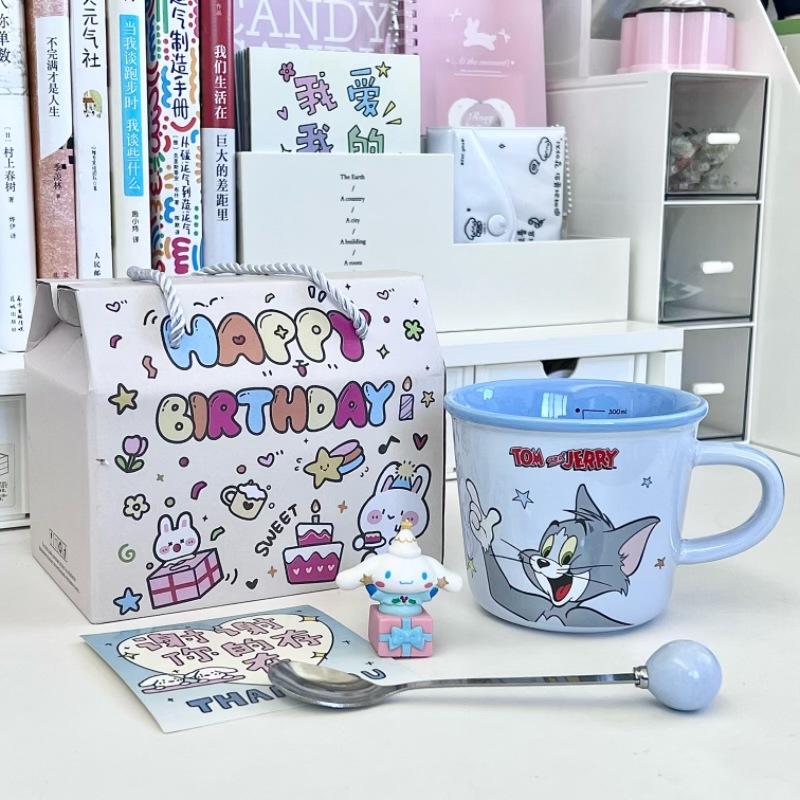 Cat and Mouse Cute Ceramic Mug Couple Coffee Milk Cup Children with Graduated Drinking Cup Birthday Gift