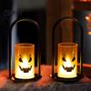 LED Pumpkin Lamp Halloween Ghost Face Candle Light, Battery Powered Lamp, Decorative Light Detachable Handle for Home Party Decor Portable Iron