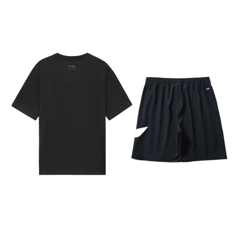 Li Ning Logo Letter Print Graffiti Round Neck Pullover Short Sleeve T-Shirt Fashion Loose Comfortable Shorts Casual Sports Set AHSUB03-1+YKSV197-2