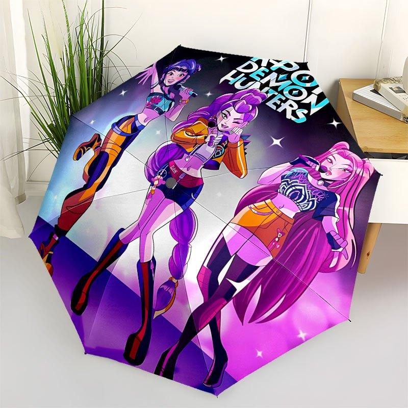 1 Stück K-POP Jäger X Automatischer Öffnungs-/Schließschirm mit praktischem Dreifachdesign, 8 Eisenrippen - für den täglichen Gebrauch im Freien, Reisen A42