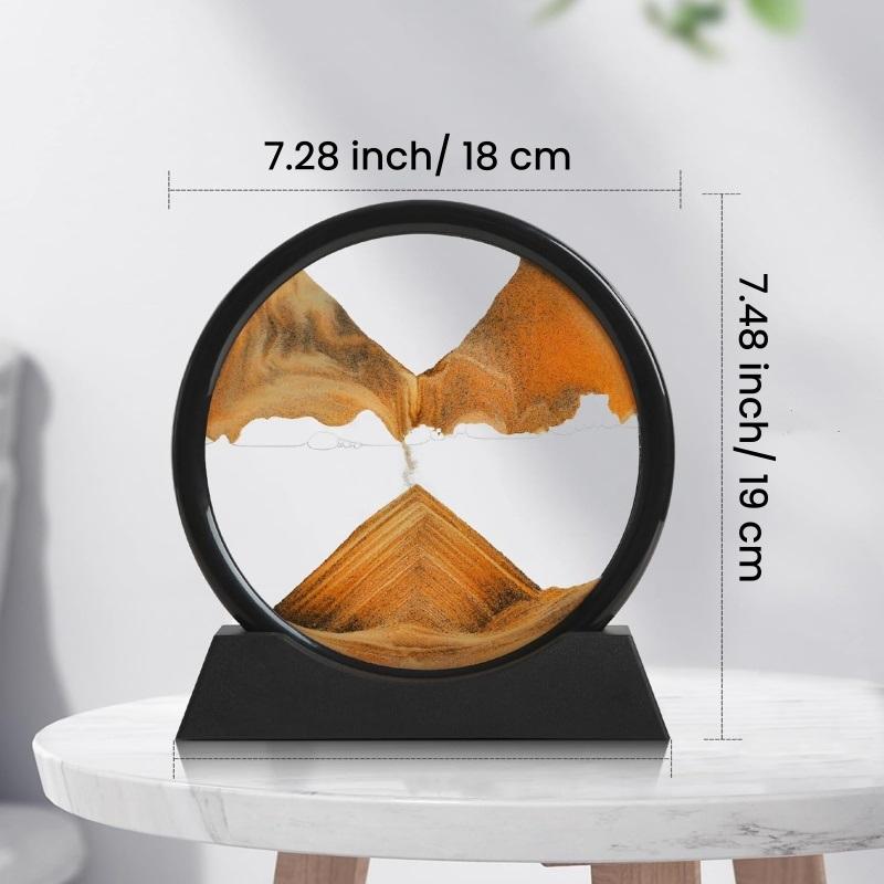 3D Presýpacie hodiny Pohyblivý piesok Umelecký obrázok s pieskom Okrúhle sklo Hlbokomorská krajina z piesku Remeslo Tečúci obraz Domov Kancelária Pracovná dekorácia žltá