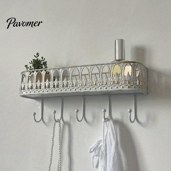 Scaffale da Parete Mensole Galleggianti, Scaffale in Metallo con 5 Ganci, Portachiavi Organizer Robusto, Organizer per Posta, per Ingresso Soggiorno Camera da Letto