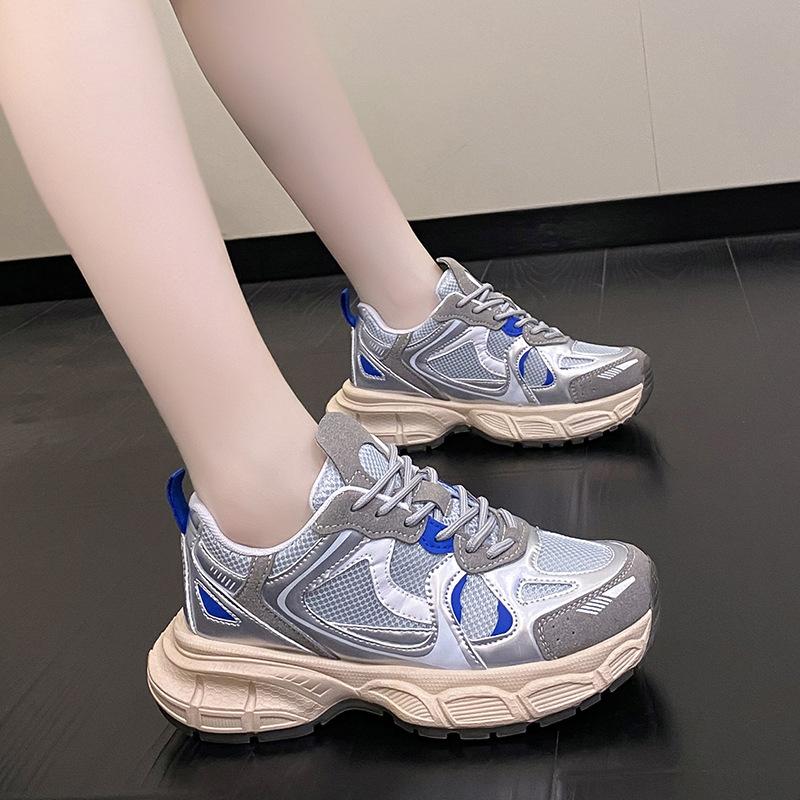 

Casual breathable dad shoes summer and autumn 2025 new platform running shoes Hong Kong style light fashion mesh sports 40 срібний