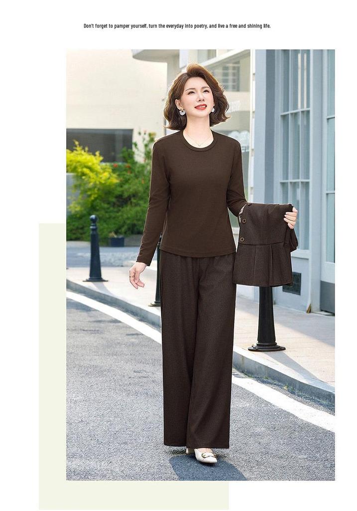 Elegant Spring Vest & Wide-Leg Pants Set: 2026 Slimming Three-Piece for Middle-Aged Women