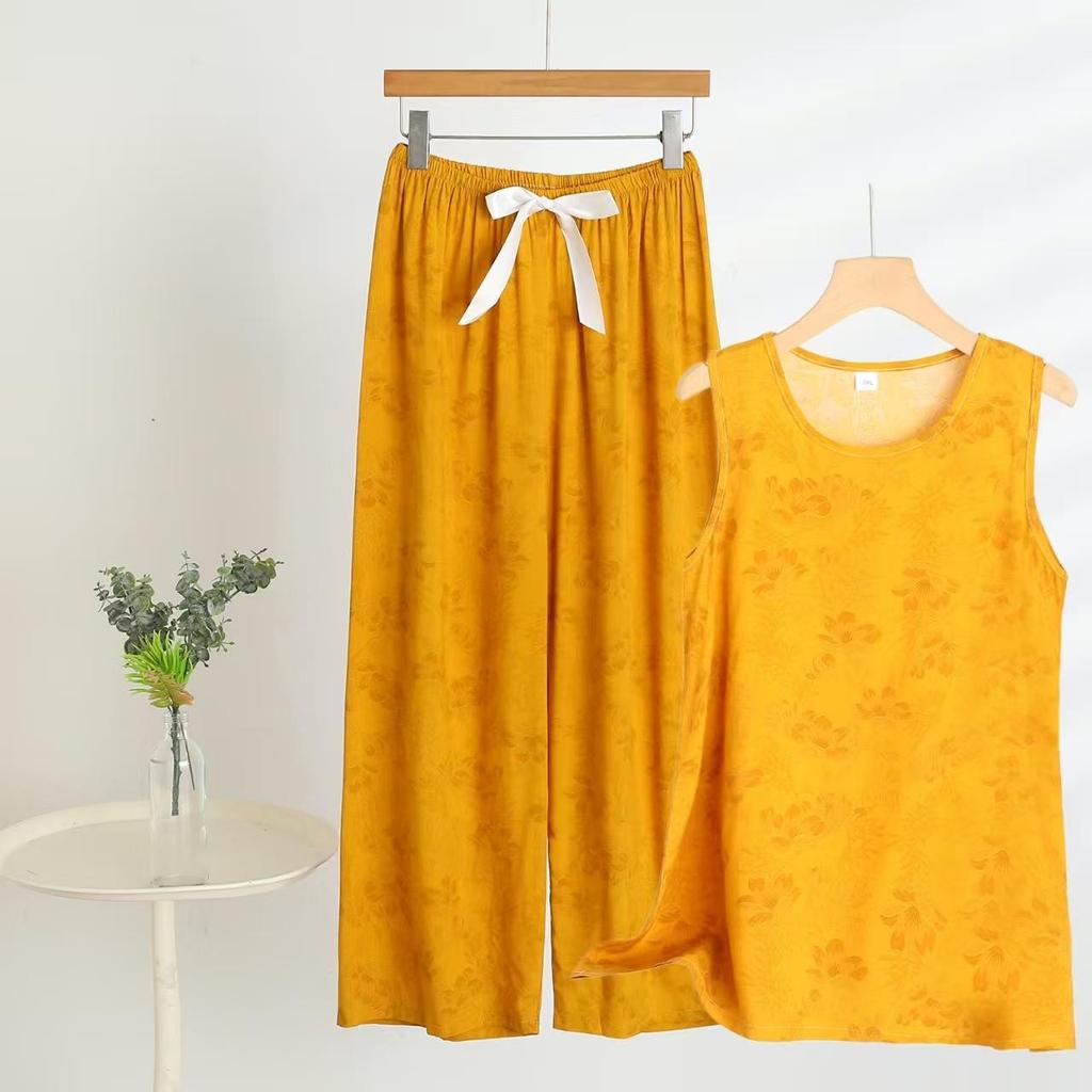 Chic 2025 Summer Women's Cotton-Silk Tank and Long Pants Set