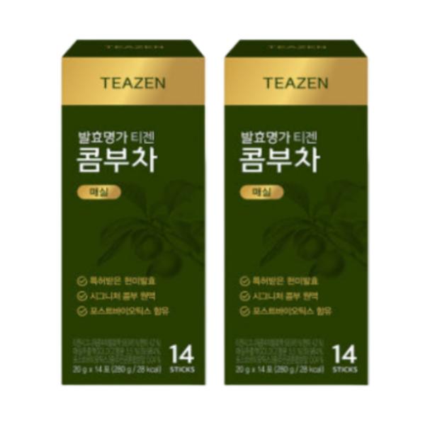 Teazen Жидкий напиток «Комбуча» со вкусом зеленой сливы – 20 г * 14 палочек в коробке (10 вариантов) # 2box(28sticks)