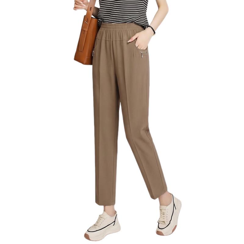 Damen Sommer High-Waist Elastische Gerade Bein Capri-Hosen