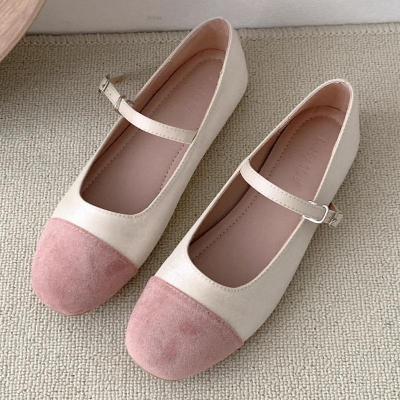 

2025 Осень Новые Лаконичные Туфли-Мэри Джейн на Плоской Подошве для Женщин Дизайнерские Элегантные Туфли с Цветными Блоками Мягкая Подошва Женская Обувь 39 розовый