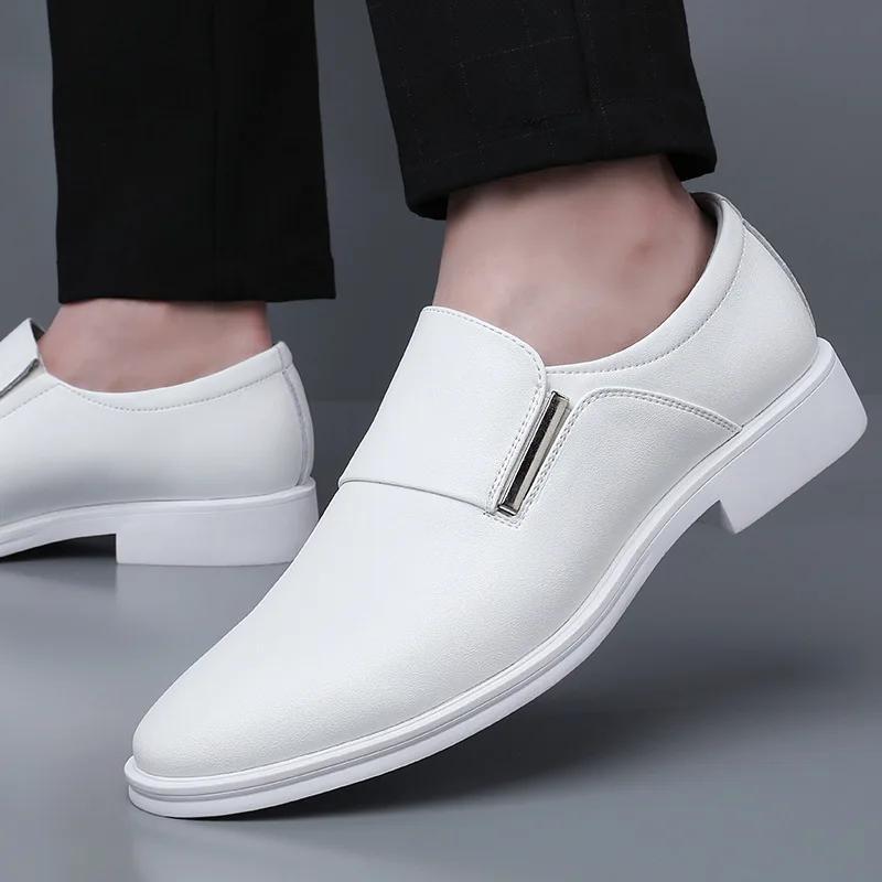 White Leather Dress Shoes Men's Spring Autumn Breathable 2025 New Formal Business Derby Shoes Man Casual English Shoes for Men