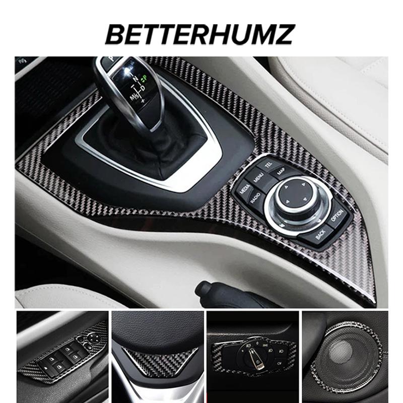 For BMW X1 E84 2011-2015 Carbon Fiber Center Console Gear CD Door Panel Trim Sticker Decoration Car Interior Tuning Accessories