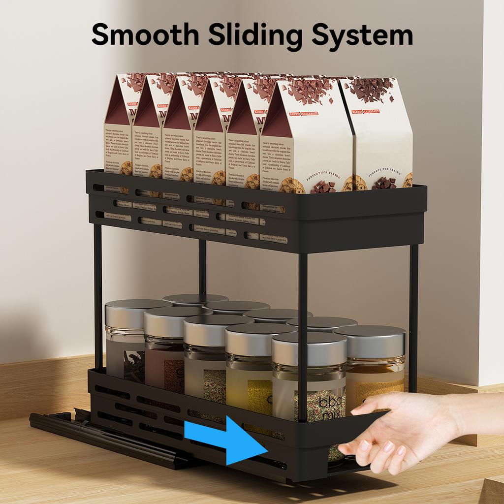 Large Capacity Seasoning Spcie Jar Racks Pull-out 2 Layers Plastic Storage Rack Multi-purpose Kitchen Organizer Cabinet Shelf
