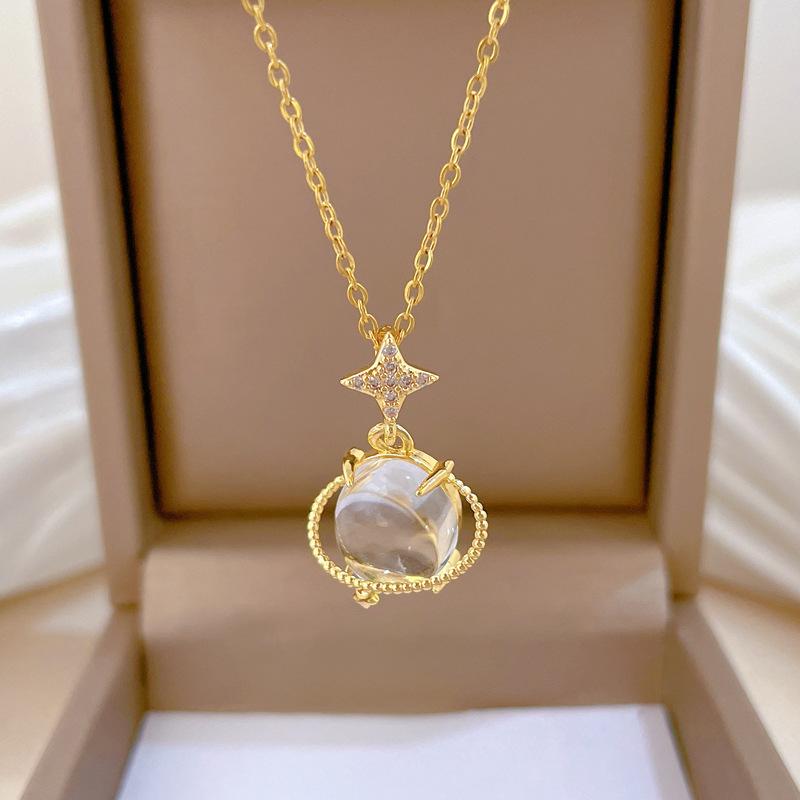 Dreamy Moonstone Planet Zircon Star Pendant Necklaces for Women Girls Stainless Steel Chain Sweet Planet Jewelry Gifts for Lover