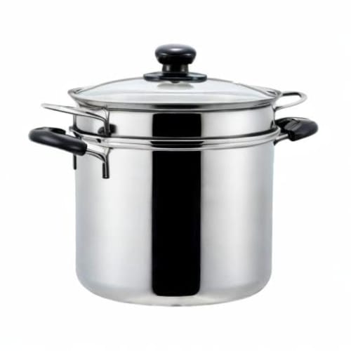 Yoshikawa CookLook II Pasta Pot, 22cm, 6.5L, with Glass Lid and Inner, Stainless Steel, Induction and Gas Compatible, Made in Japan, SJ2187