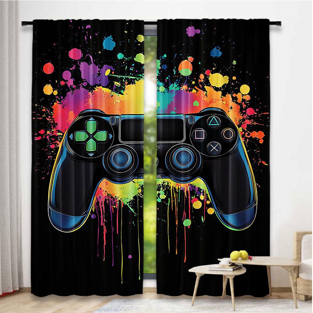 2Pcs Gamer Game Controller Blackout Curtains Bedroom Decor Playroom Living Room For Bedroom Living Room And Office Decor