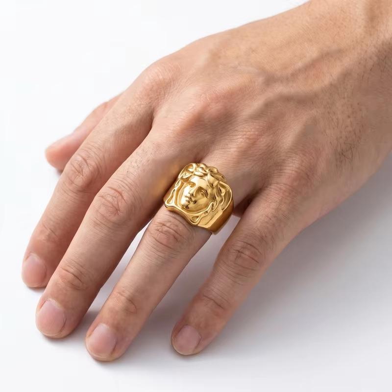 Kalen Stainless Steel 3D Goddess Face Ring Gold Plated Vintage Greek Mythology Snake Hair Gorgon Statement Anillos Rock Jewelry