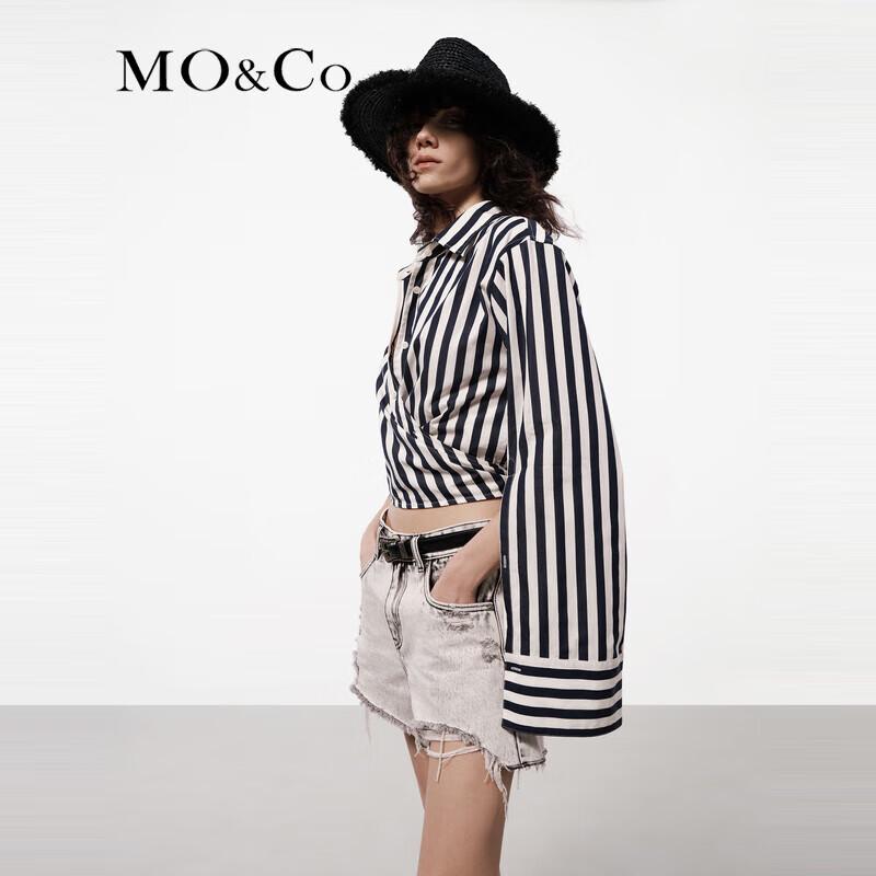 MO&Co. Women's Short Deconstructed Striped Cotton Shirt